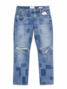 Frame Denim Light Blue Patchwork Straight-Leg Jeans